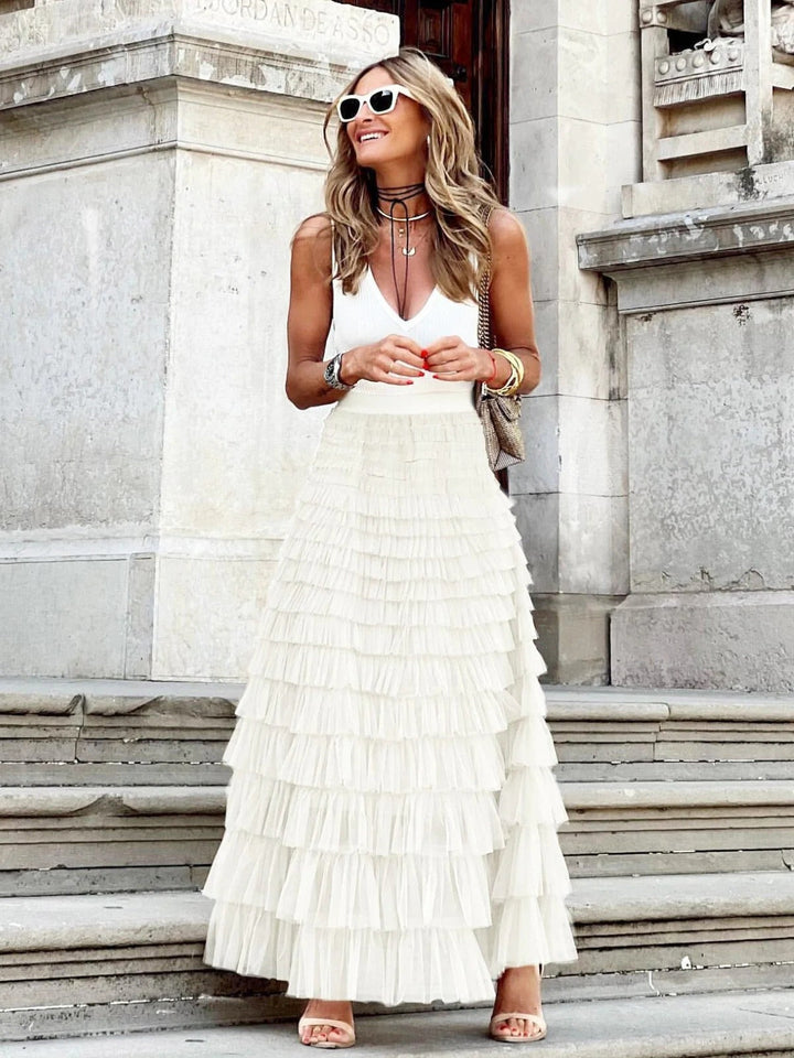 Women's Maxi Skirt with Tiered Ruffles | High-Low