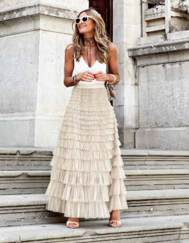 Women's Maxi Skirt with Tiered Ruffles | High-Low