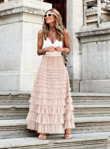 Women's Maxi Skirt with Tiered Ruffles | High-Low