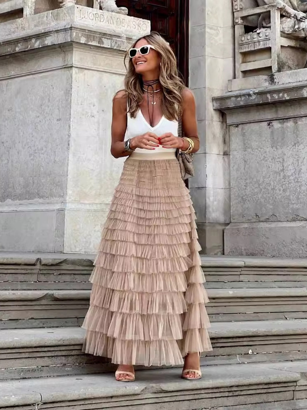 Women's Maxi Skirt with Tiered Ruffles | High-Low