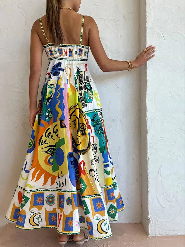 Women's Maxi Sundress with Abstract Print | Thin Straps