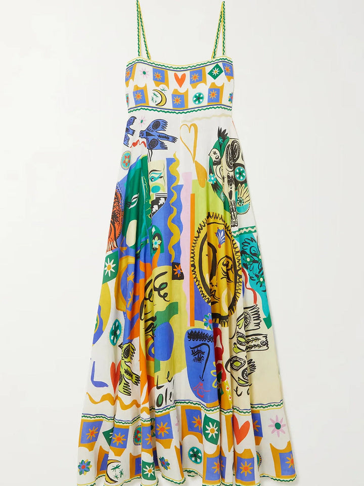 Women's Maxi Sundress with Abstract Print | Thin Straps