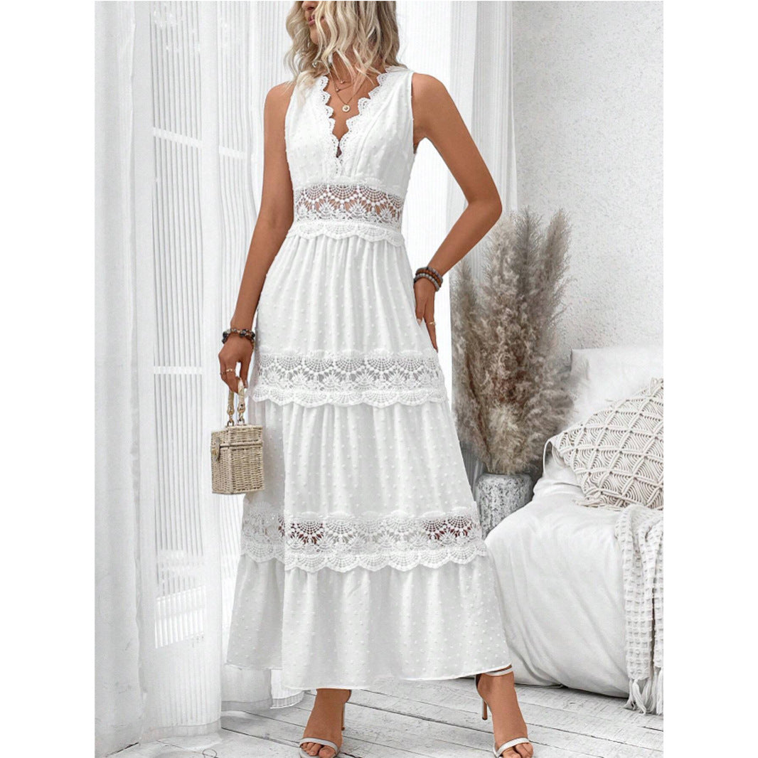 Women's Maxi Sundress with Crochet Trim | V-Neck
