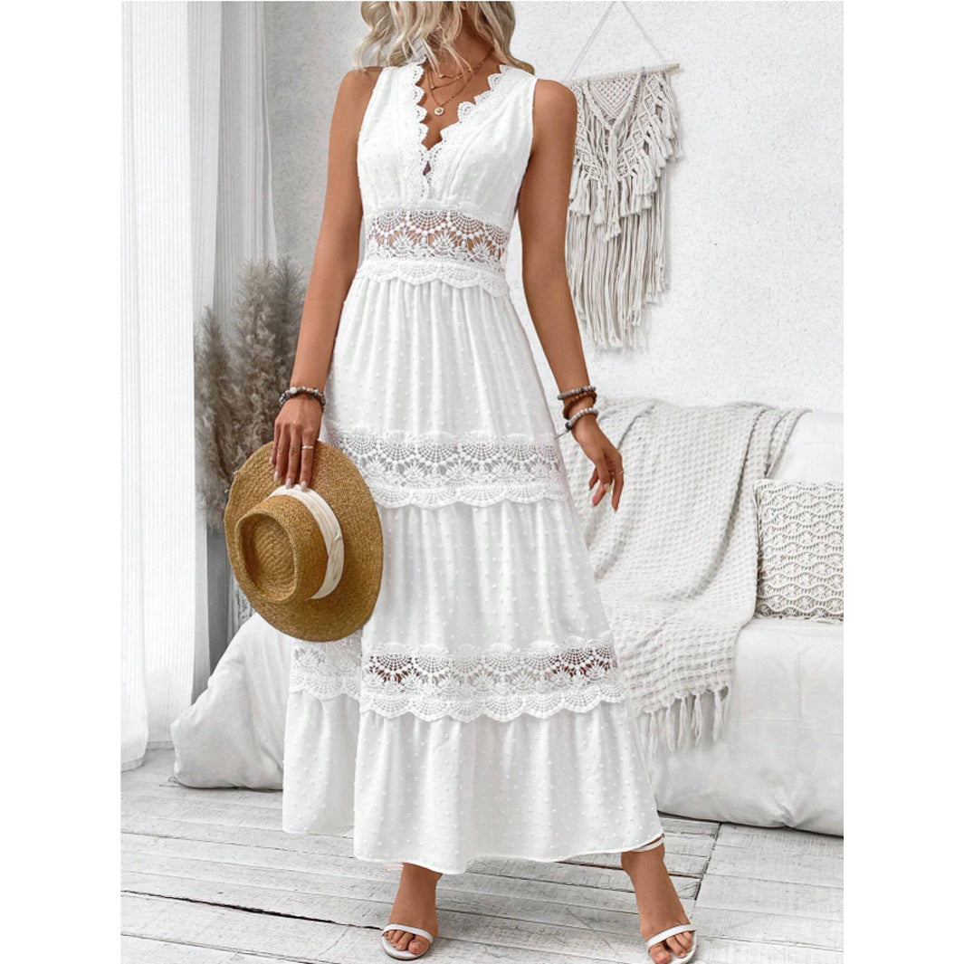 Women's Maxi Sundress with Crochet Trim | V-Neck