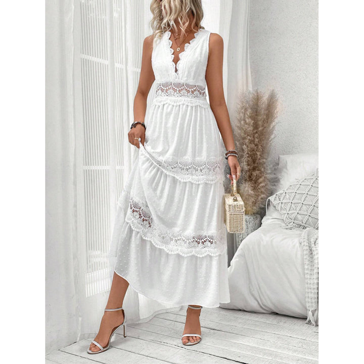 Women's Maxi Sundress with Crochet Trim | V-Neck