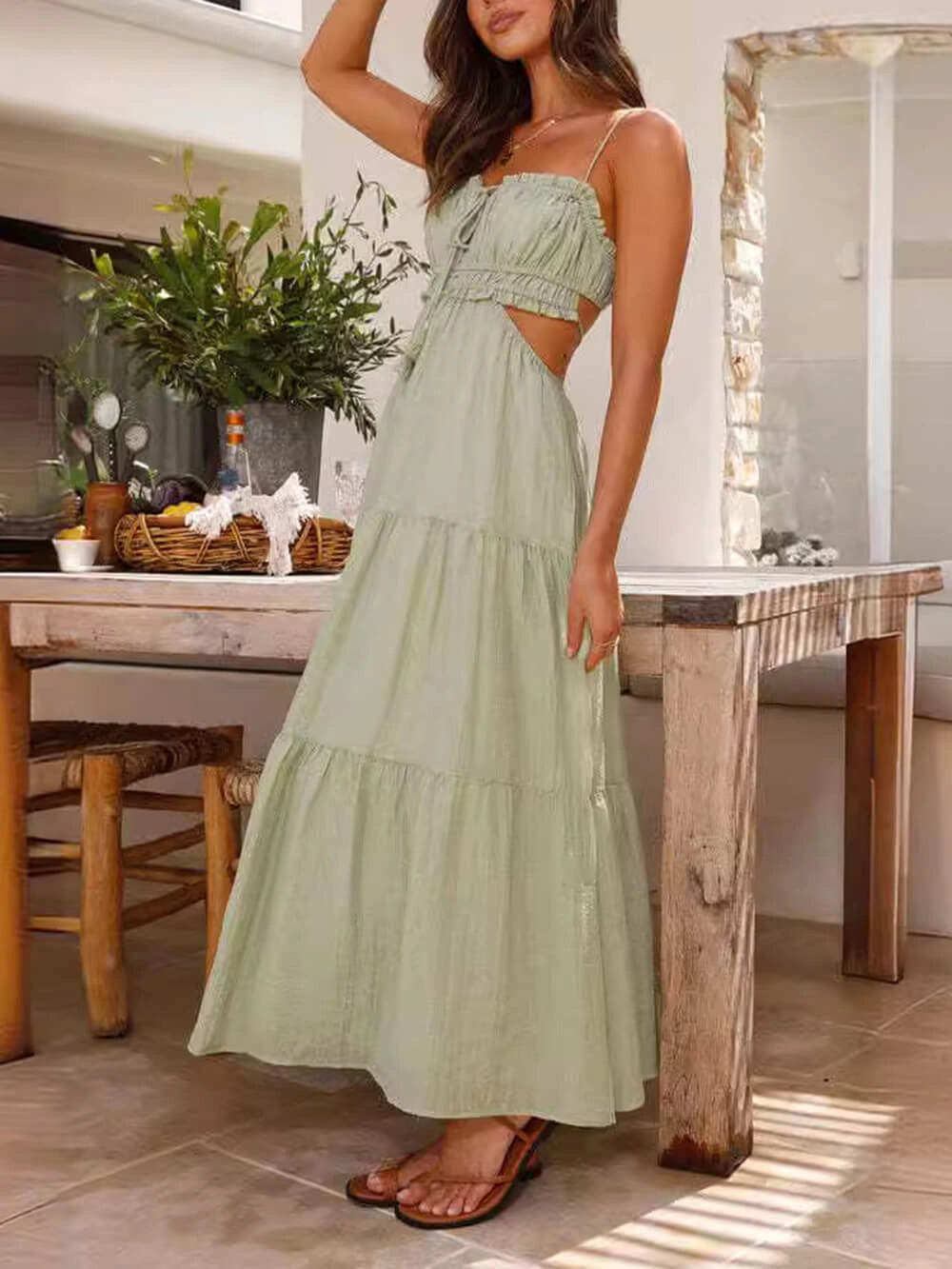 Women's Maxi Sundress with Cutout Waist | Boho