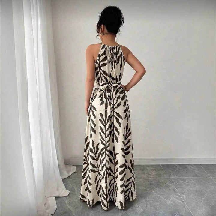 Women's Maxi Sundress with Halter Neck | Leaf Print
