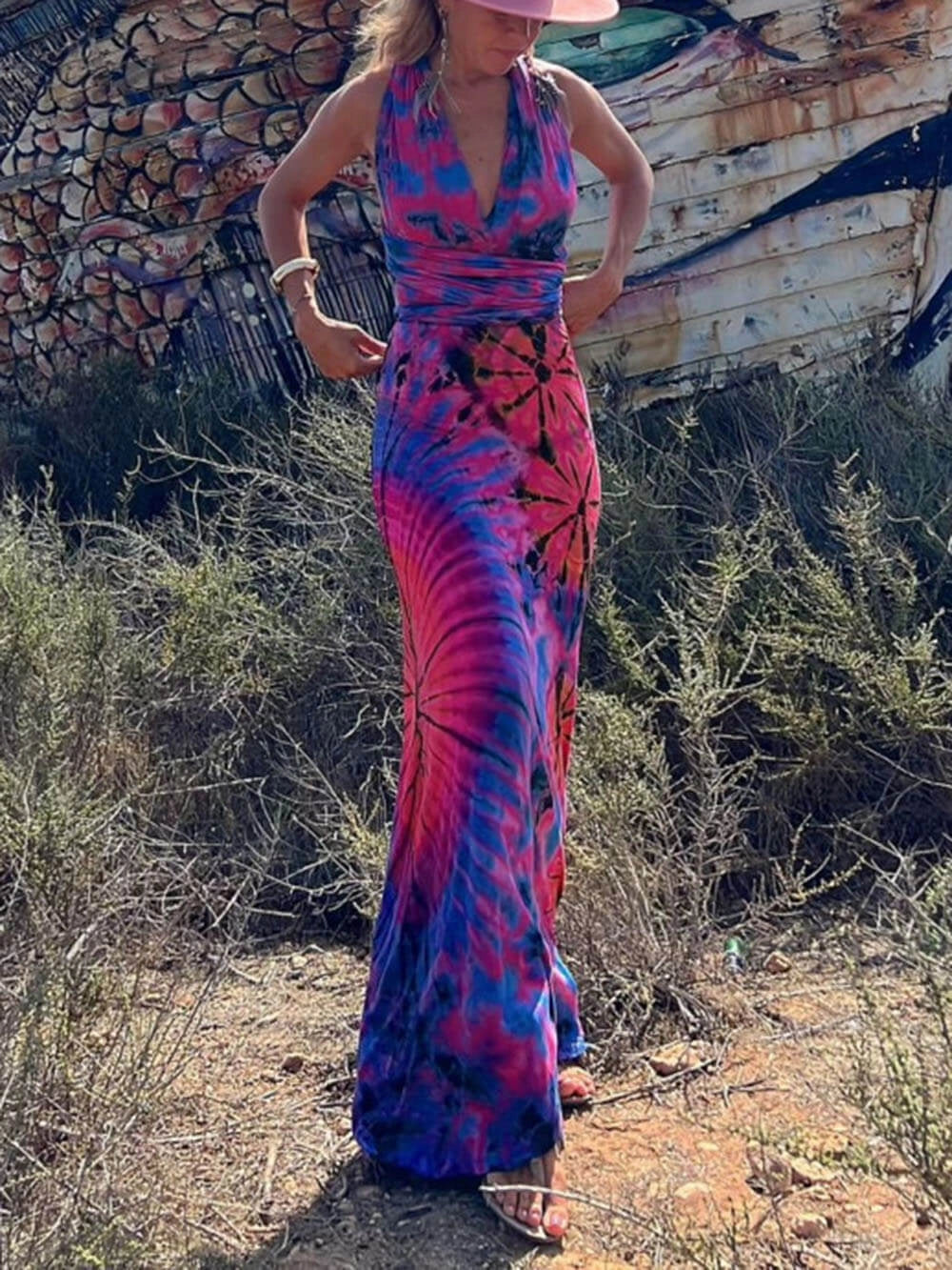 Women's Maxi Sundress with Halter Neck | Tie-Dye