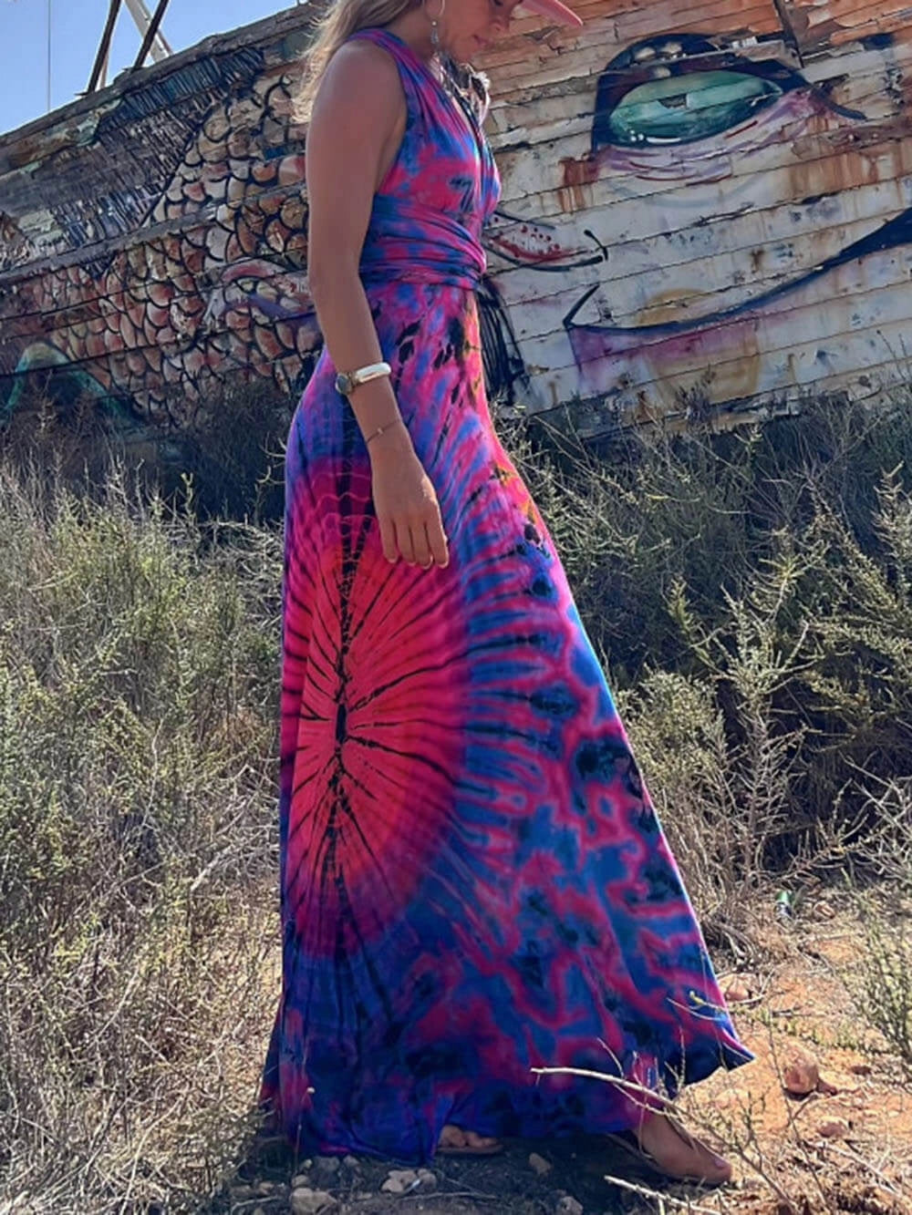 Women's Maxi Sundress with Halter Neck | Tie-Dye