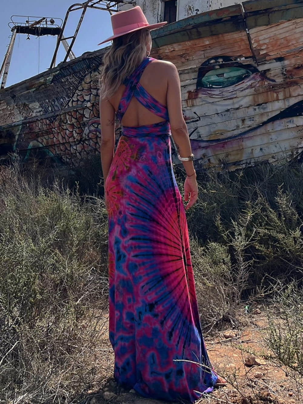 Women's Maxi Sundress with Halter Neck | Tie-Dye