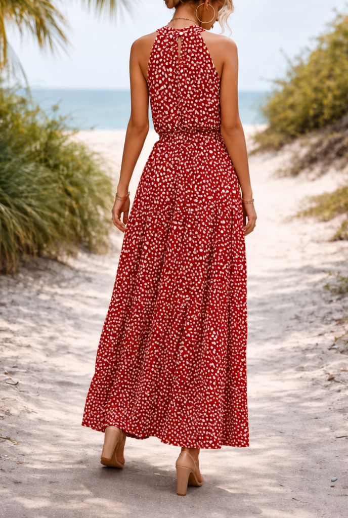 Women's Maxi Sundress with Polka Dot Print | Halter Neck