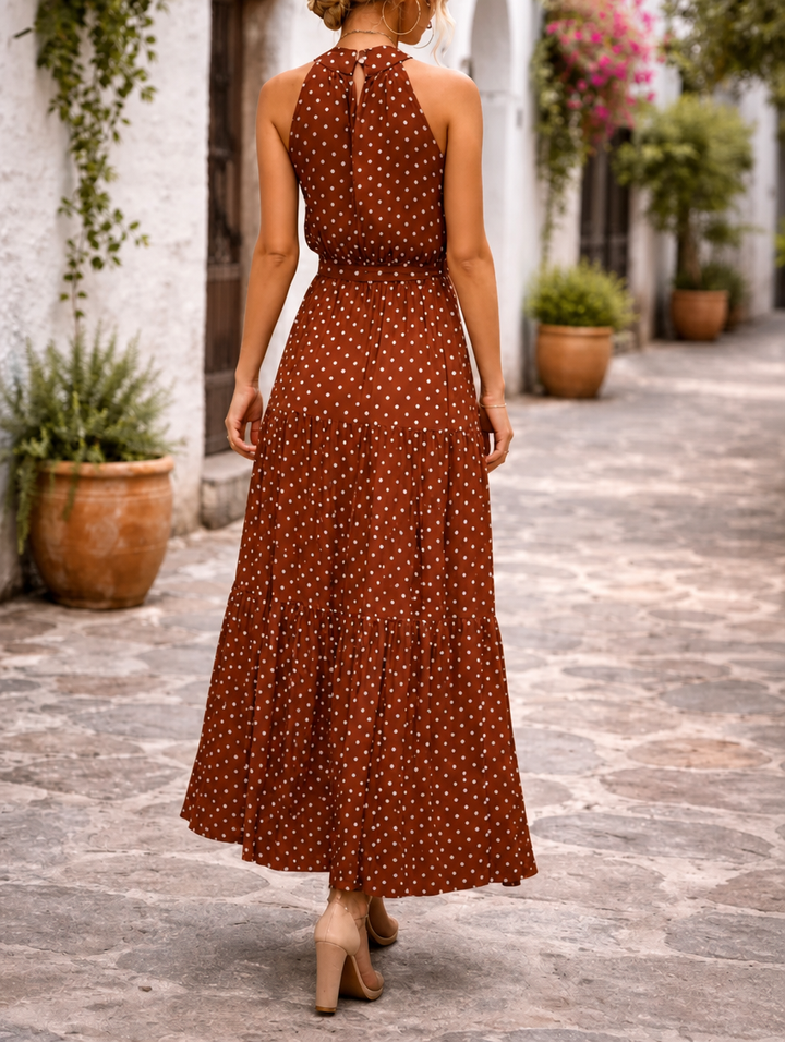 Women's Maxi Sundress with Polka Dot Print | Halter Neck