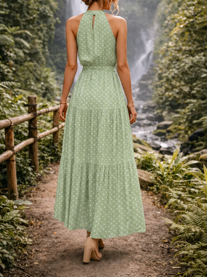 Women's Maxi Sundress with Polka Dot Print | Halter Neck