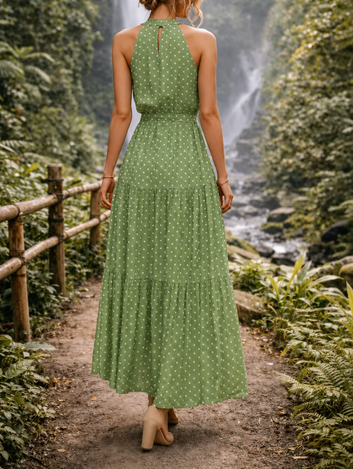 Women's Maxi Sundress with Polka Dot Print | Halter Neck