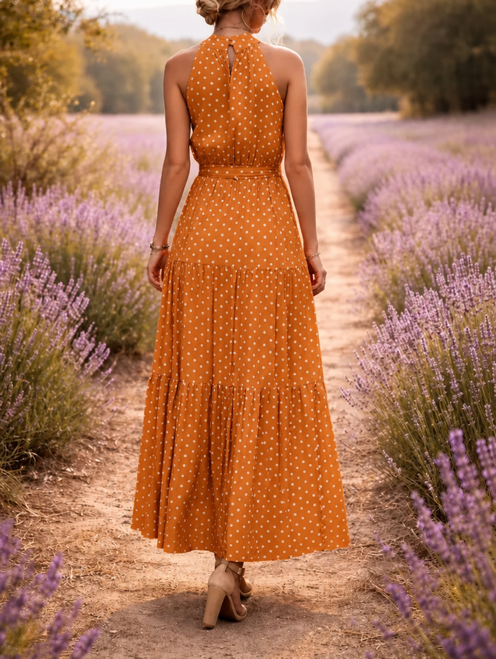 Women's Maxi Sundress with Polka Dot Print | Halter Neck