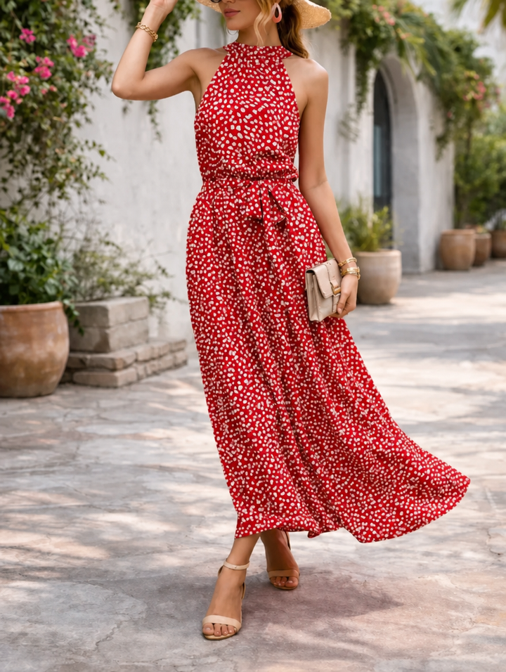 Women's Maxi Sundress with Polka Dot Print | Halter Neck