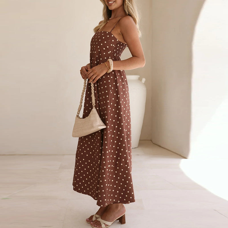 Women's Maxi Sundress with Polka Dot Print | Thin Straps