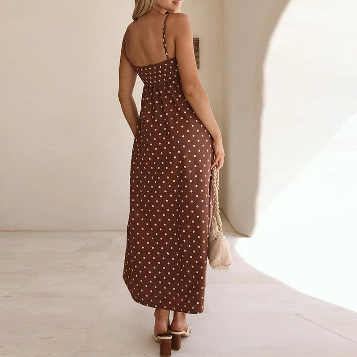Women's Maxi Sundress with Polka Dot Print | Thin Straps
