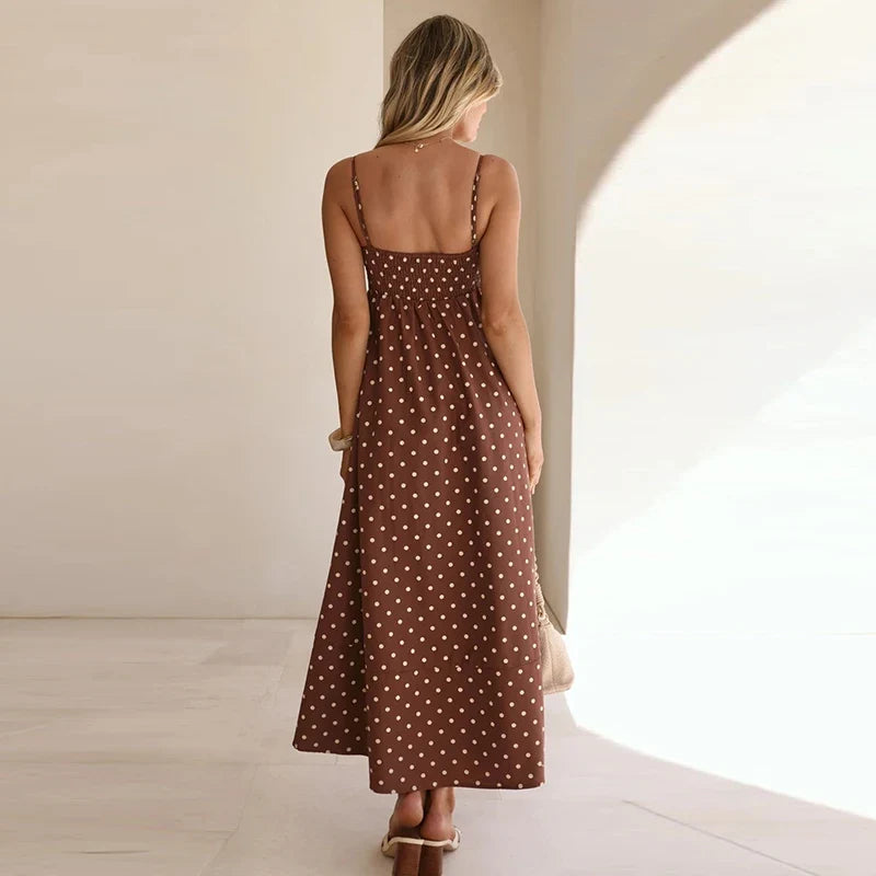 Women's Maxi Sundress with Polka Dot Print | Thin Straps