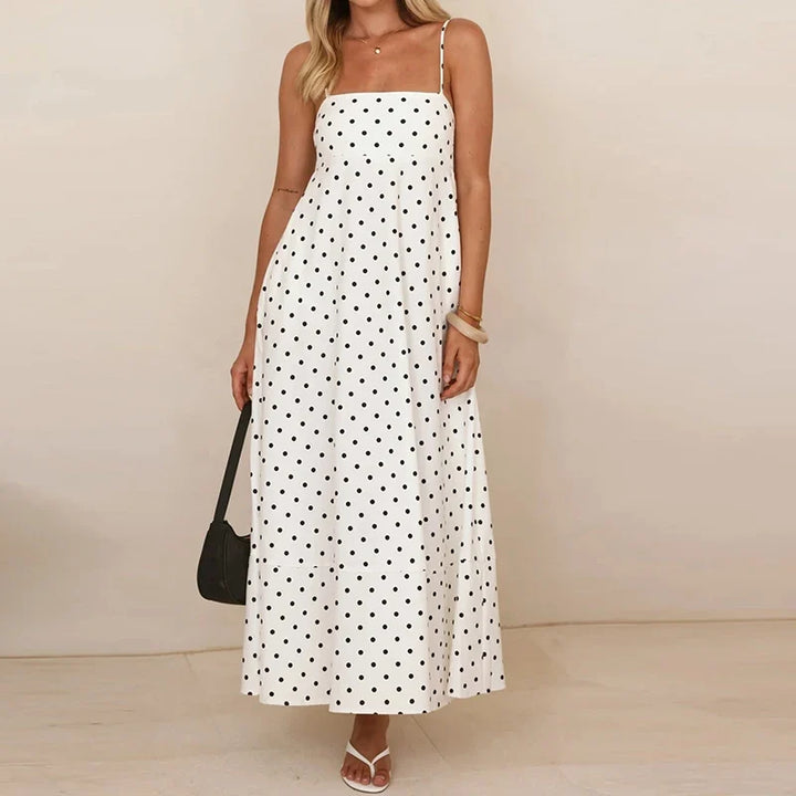 Women's Maxi Sundress with Polka Dot Print | Thin Straps