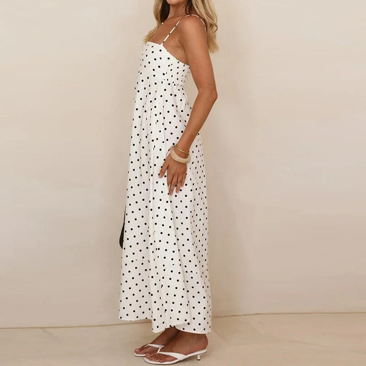 Women's Maxi Sundress with Polka Dot Print | Thin Straps