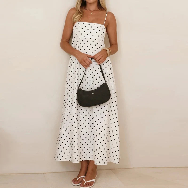 Women's Maxi Sundress with Polka Dot Print | Thin Straps