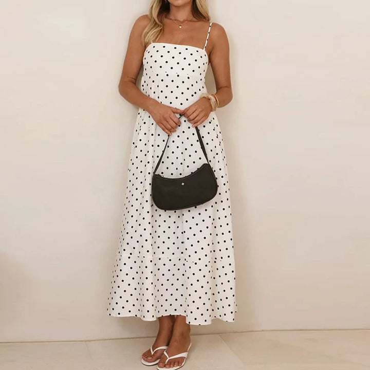 Women's Maxi Sundress with Polka Dot Print | Thin Straps