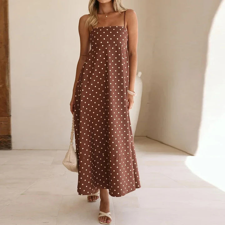 Women's Maxi Sundress with Polka Dot Print | Thin Straps