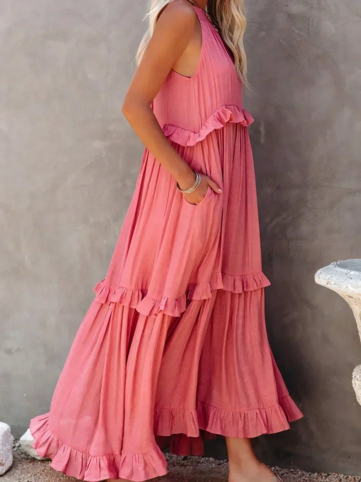 Women's Maxi Sundress with Ruffle Tiers | Halter Neck