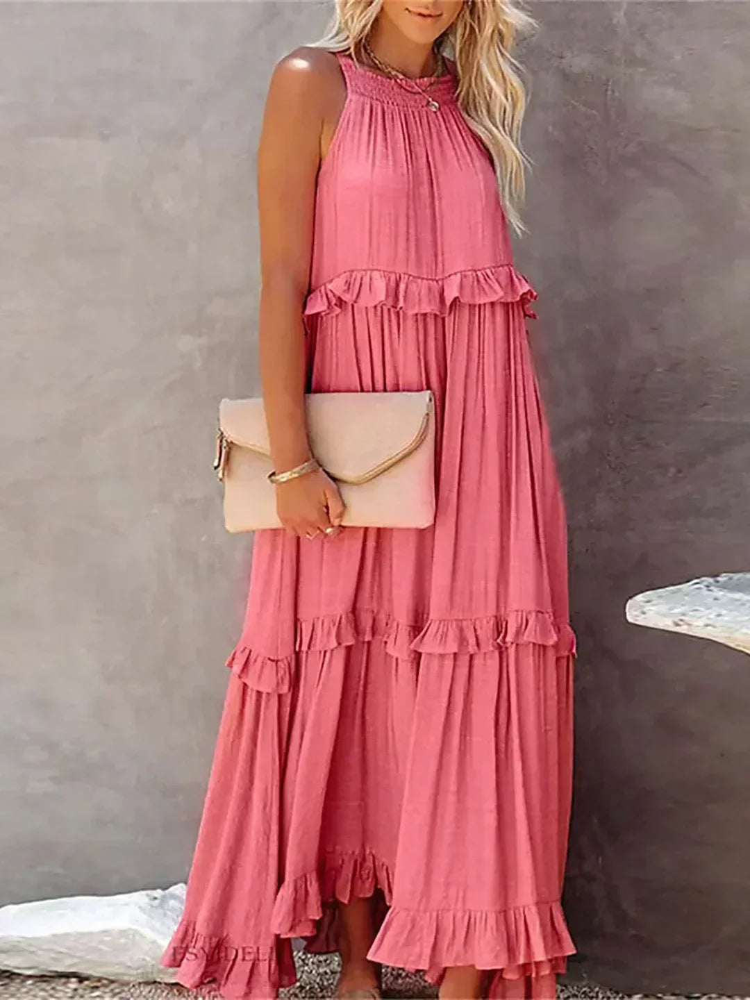 Women's Maxi Sundress with Ruffle Tiers | Halter Neck