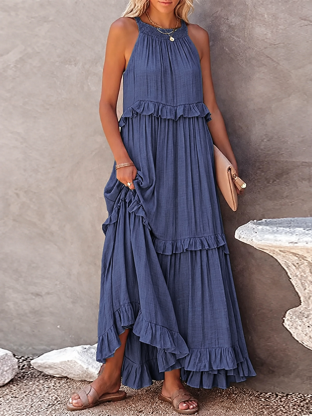 Women's Maxi Sundress with Ruffle Tiers | Halter Neck