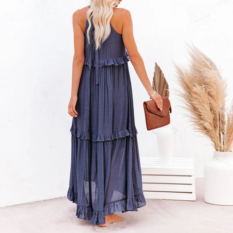 Women's Maxi Sundress with Ruffle Tiers | Halter Neck