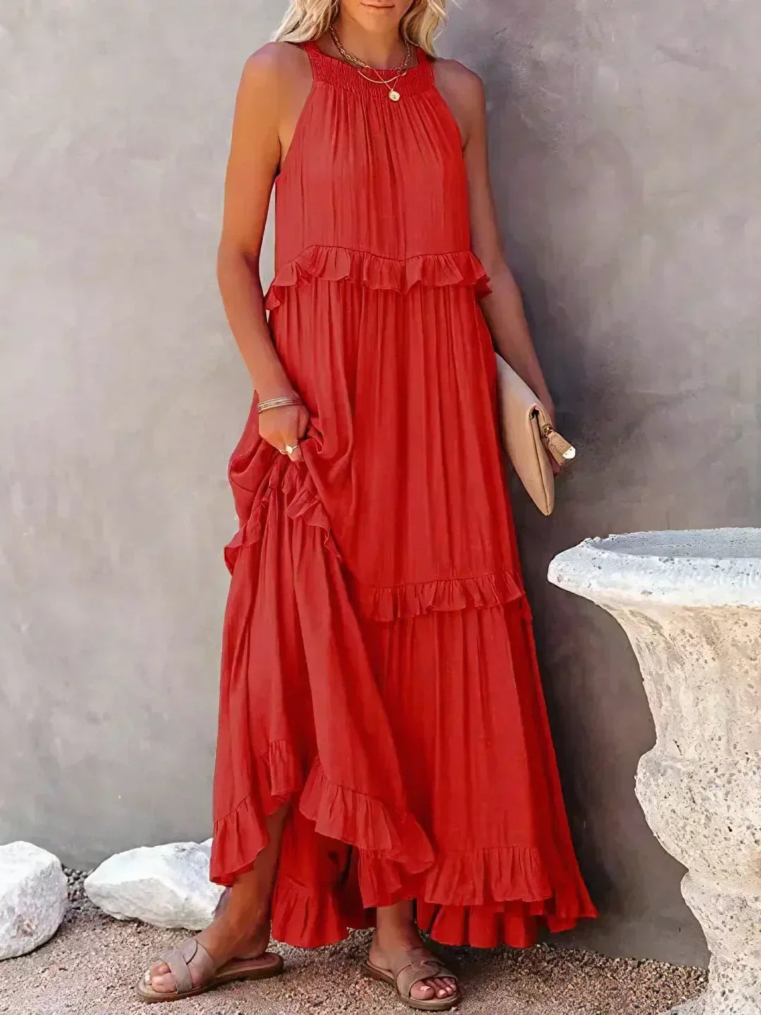 Women's Maxi Sundress with Ruffle Tiers | Halter Neck