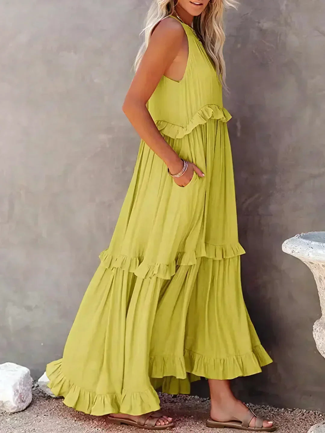 Women's Maxi Sundress with Ruffle Tiers | Halter Neck