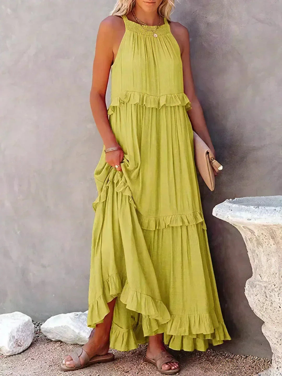 Women's Maxi Sundress with Ruffle Tiers | Halter Neck