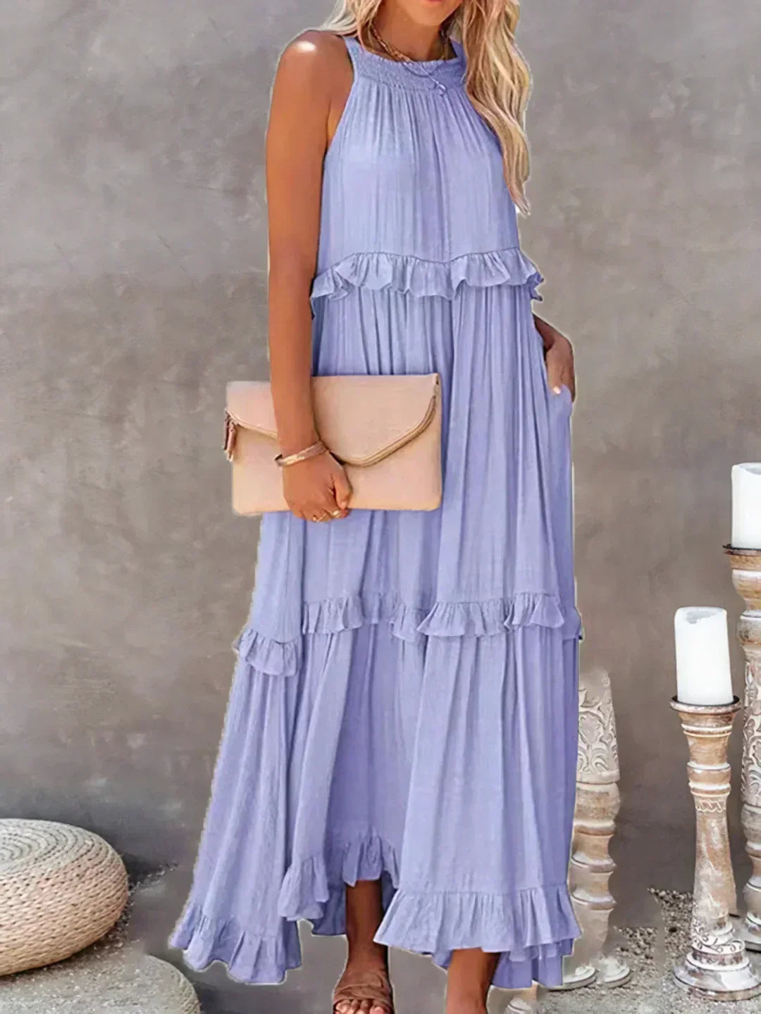 Women's Maxi Sundress with Ruffle Tiers | Halter Neck