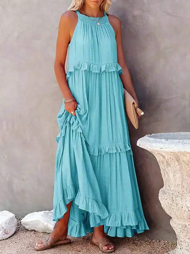 Women's Maxi Sundress with Ruffle Tiers | Halter Neck
