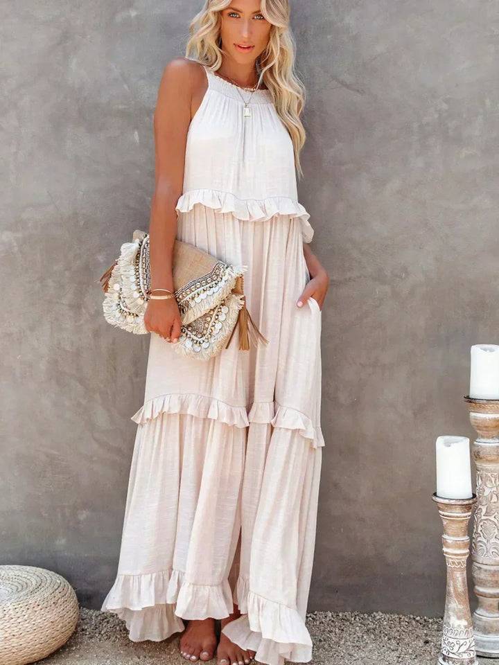 Women's Maxi Sundress with Ruffle Tiers | Halter Neck