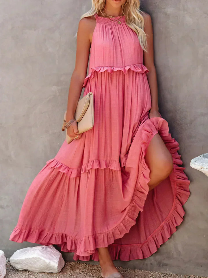 Women's Maxi Sundress with Ruffle Tiers | Halter Neck