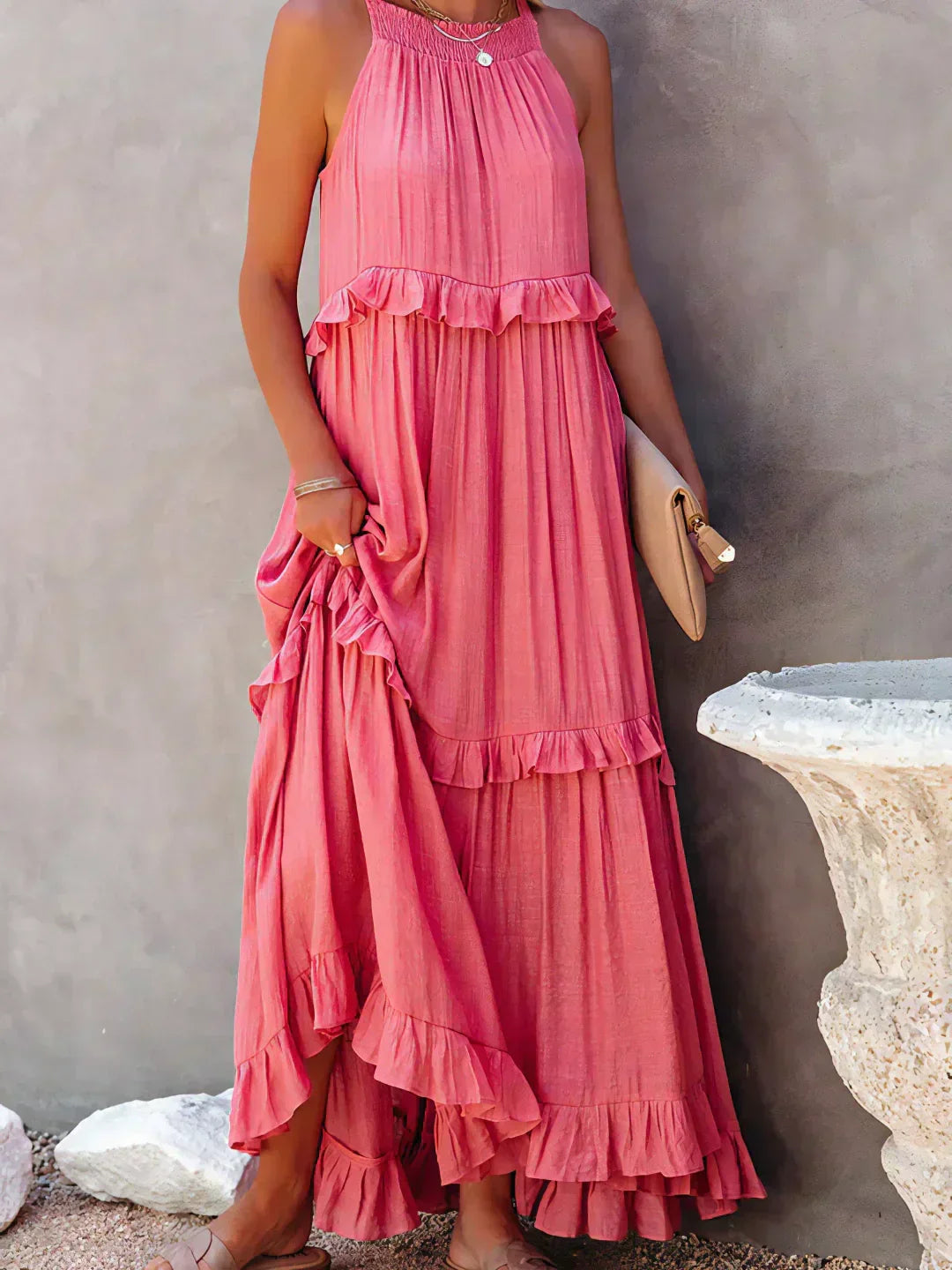 Women's Maxi Sundress with Ruffle Tiers | Halter Neck