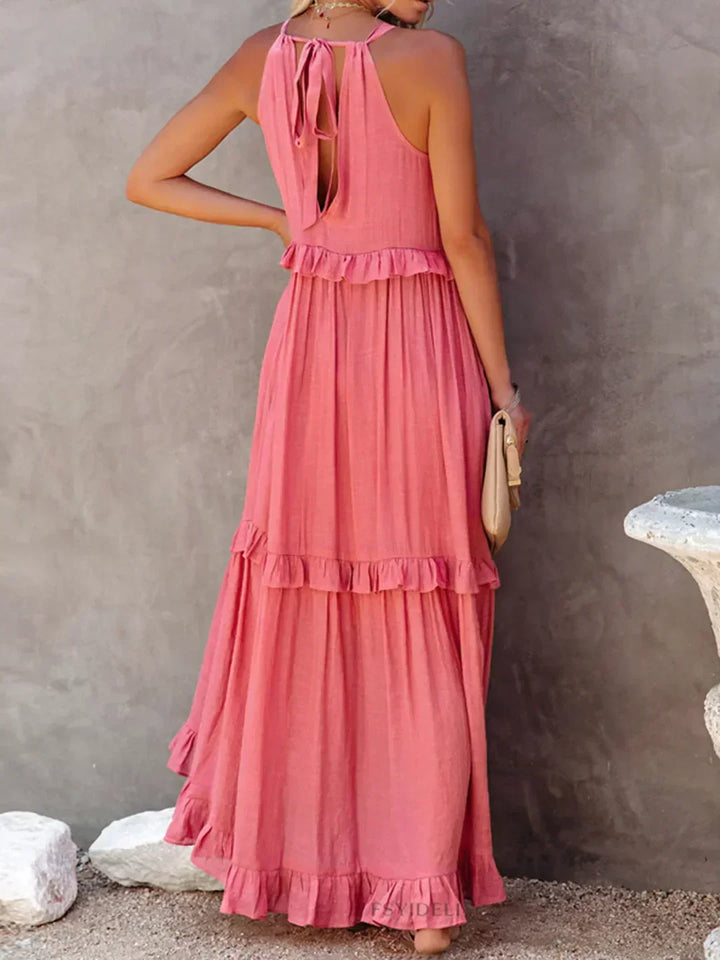 Women's Maxi Sundress with Ruffle Tiers | Halter Neck