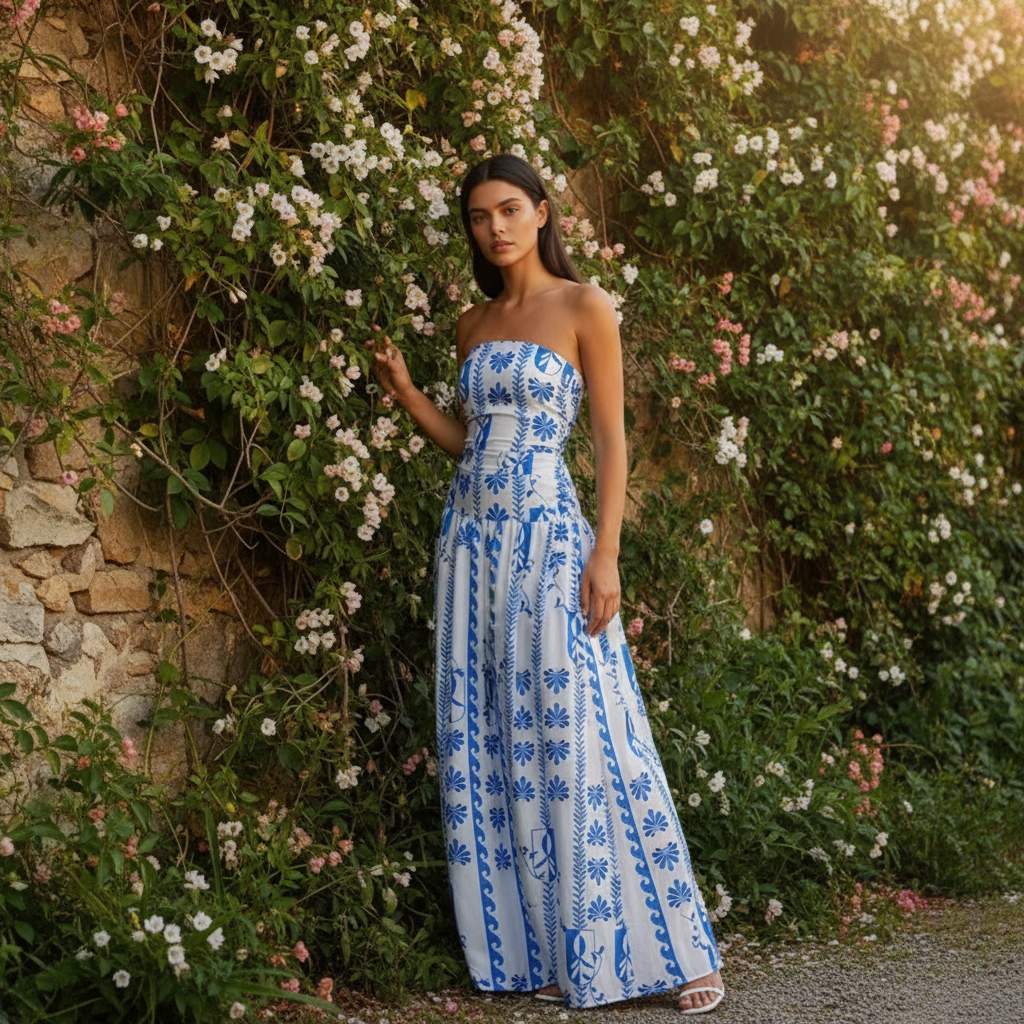 Women's Maxi Sundress with Strapless Bodice | Printed
