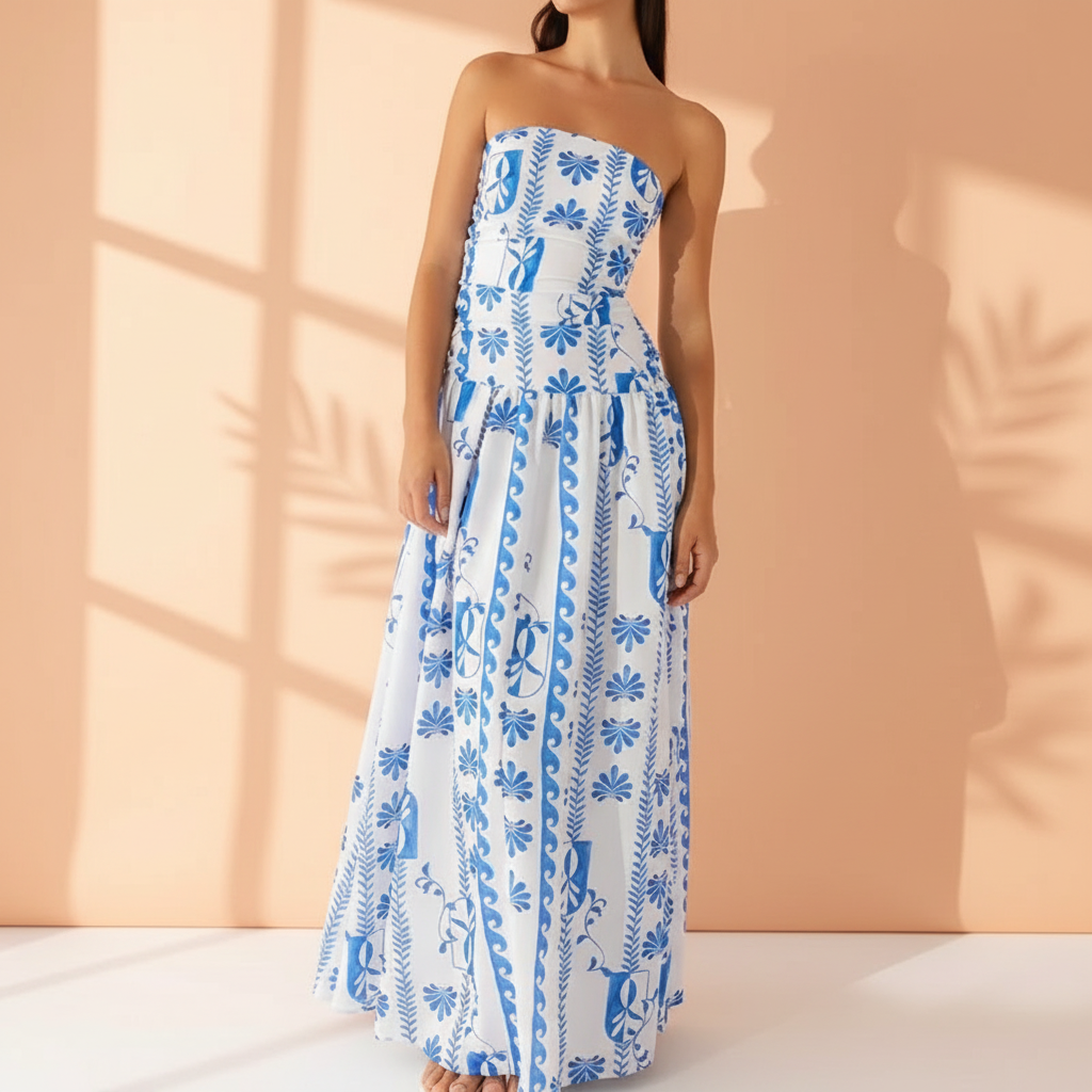 Women's Maxi Sundress with Strapless Bodice | Printed