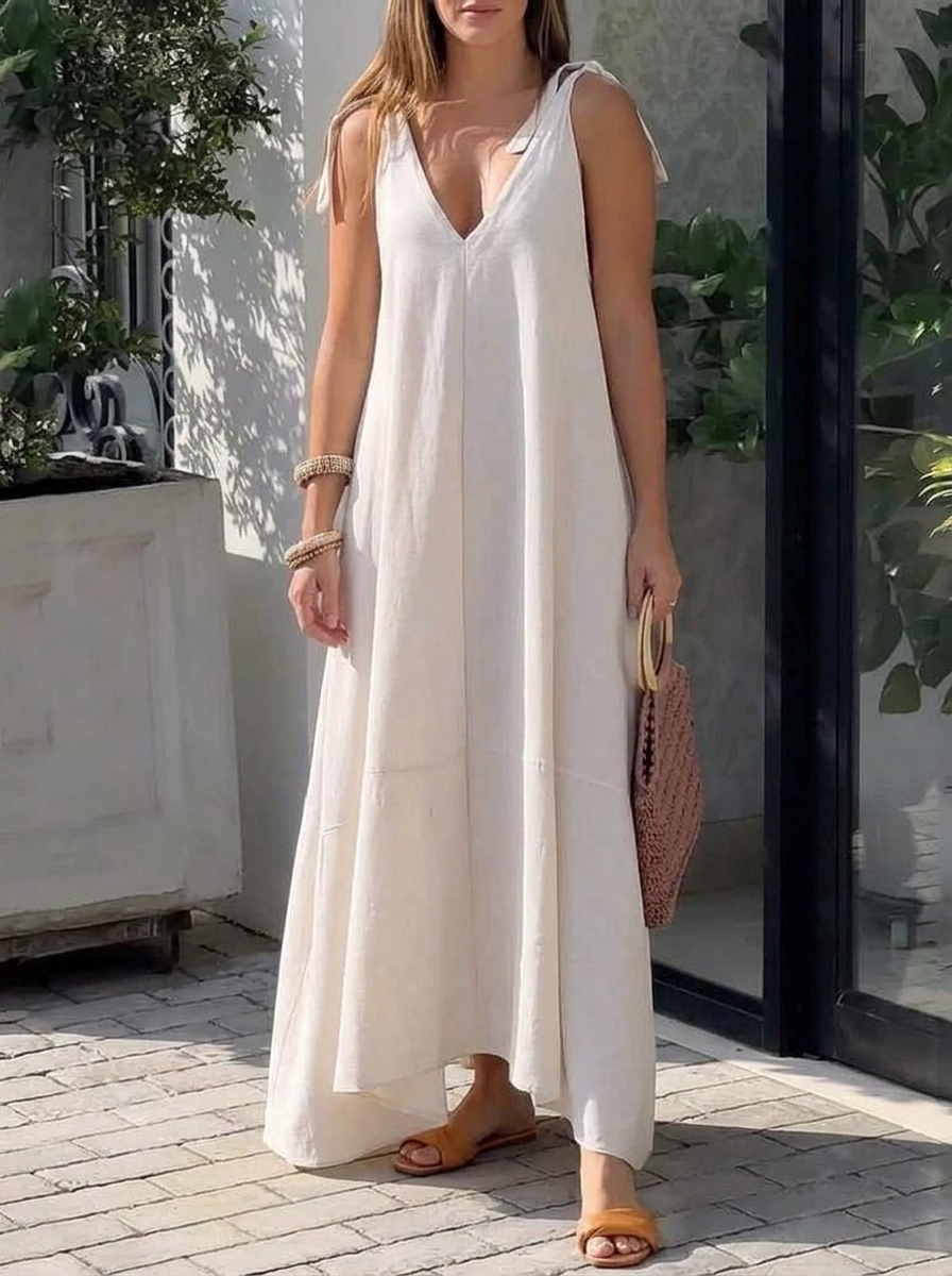 Women's Maxi Sundress with Tie Straps | V-Neck
