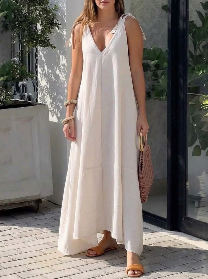 Women's Maxi Sundress with Tie Straps | V-Neck