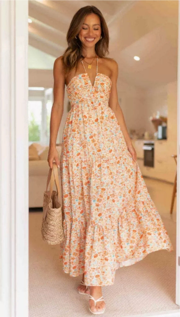 Women's Maxi Sundress with Tiered Hem | Halter Neck