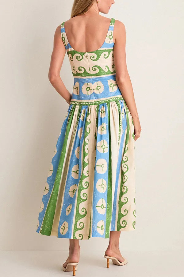 Women's Maxi Sundress with Tribal Print | Square Neck