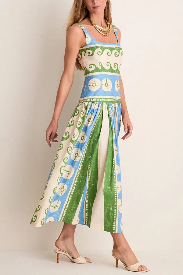Women's Maxi Sundress with Tribal Print | Square Neck