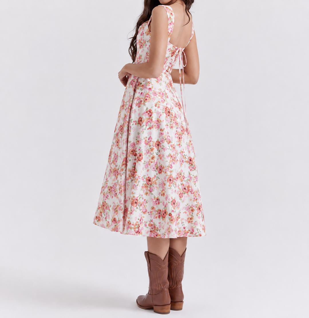 Women's Midi Dress Corset Floral with Thigh Slit | Sun