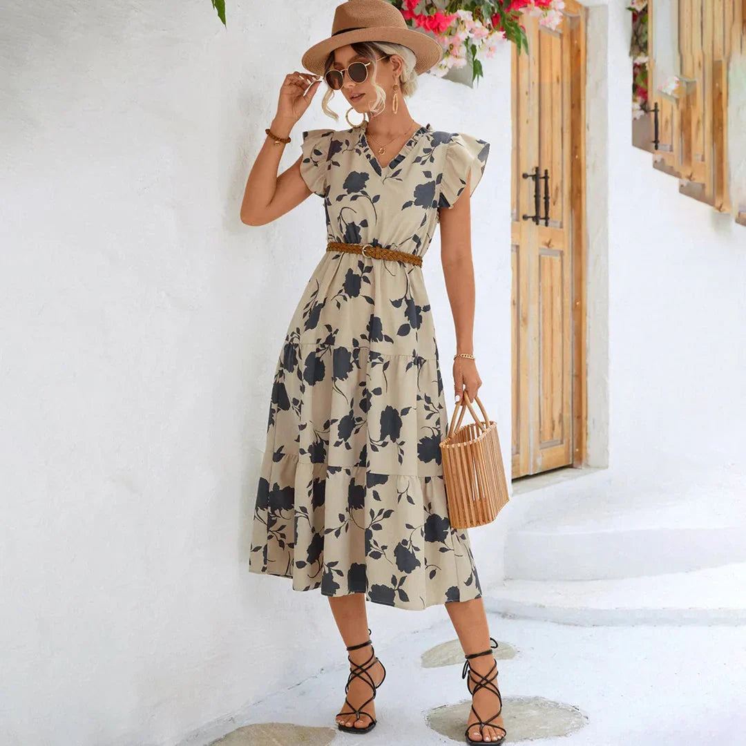 Women's Midi Dress Floral with V-neck | Boho